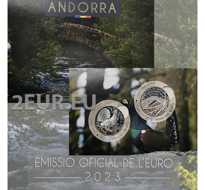 ANDORRE 1,25 EURO 2023 - Patrimoine culturel d'Andorre - Tétras des bois et le pont de San Antonio de la Grella