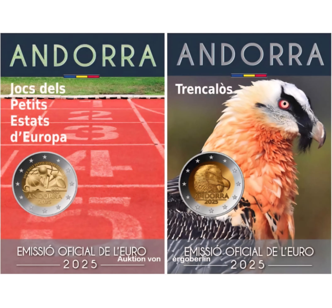 Andorre 2 euros BU coincard 2025 - Jeux des petits États d'Europe + Gypaète barbu