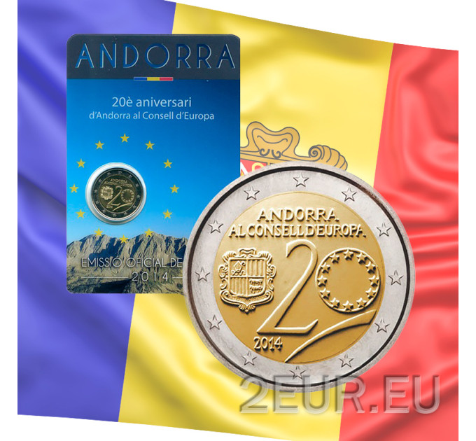 Andorra 2 euro BU Coincard  2014 - 20 ans au Conseil de l'Europe
