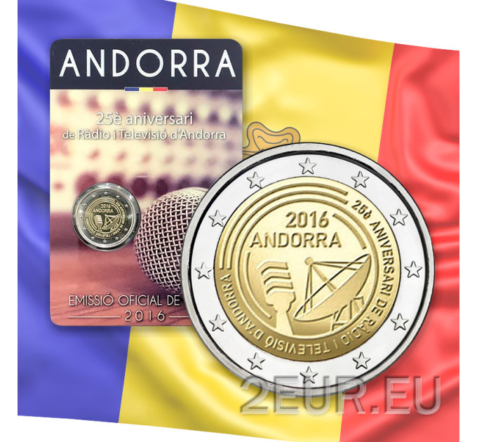 Andorra 2 euro BU Coincard - 2016 - 25e anniversaire de la radio et de la télévision d'Andorre 