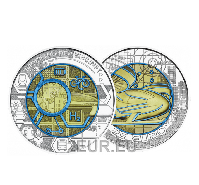 Autriche 25 euro Pièce de niobium en argent 2021 - Les transports du futur
