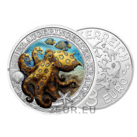 Autriche Pièce 3 Euro 2022 - Vie marine lumineuse - Poulpe aux anneaux bleus
