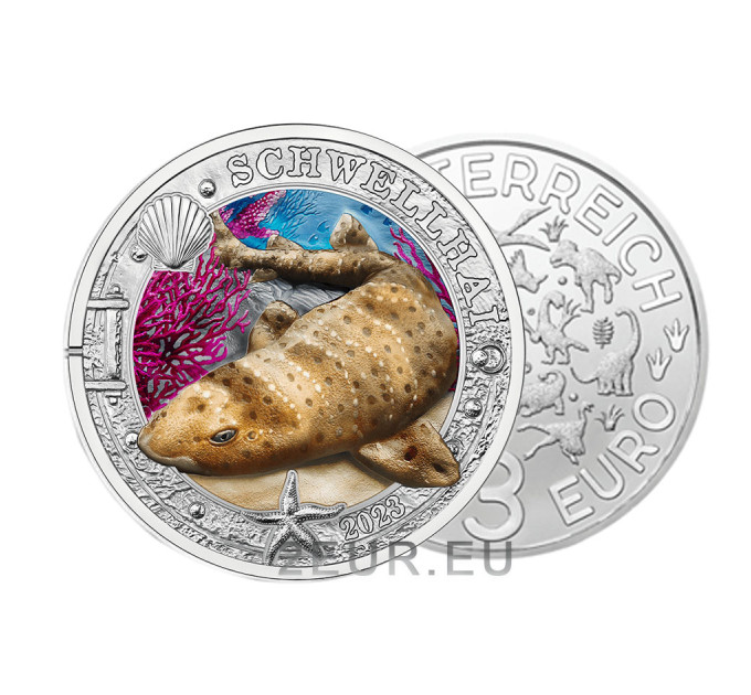 Autriche Pièce 3 Euro 2023 - Vie marine lumineuse - Requin gonflé