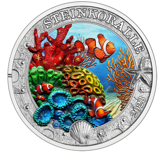Autriche Pièce 3 Euro 2023-4 - Vie marine lumineuse - PIERRE DE CORAIL
