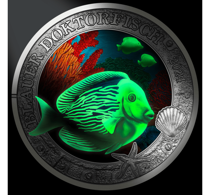 Autriche Pièce 3 Euro 2024 - Vie marine lumineuse - Poisson chirurgien bleu