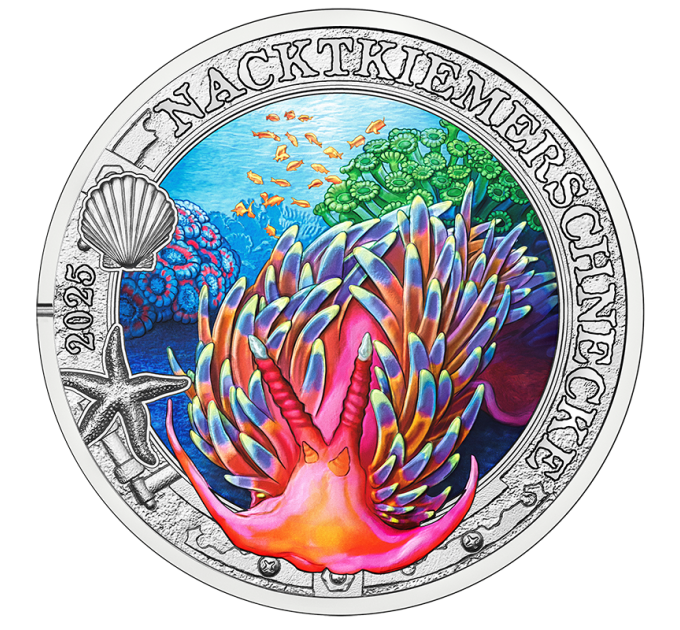 Autriche Pièce 3 Euro 2025 - Vie marine lumineuse - Nudibranche Dorid