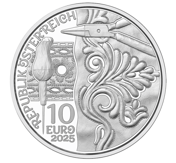  Autriche 10 euro  Pièce d'argent Proof 2025 - Falda dirndln – Cuir
