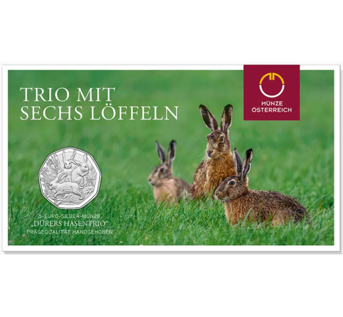 Autriche 5 euros Pièce d'argent 2026 - Les Trois Lapins de Dürer