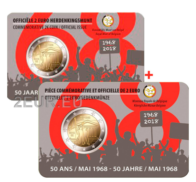 Belgique 2 euros BU 2018 - 50e anniversaire des événements de mai 1968 en Belgique - Révolte étudiante - NL+FR
