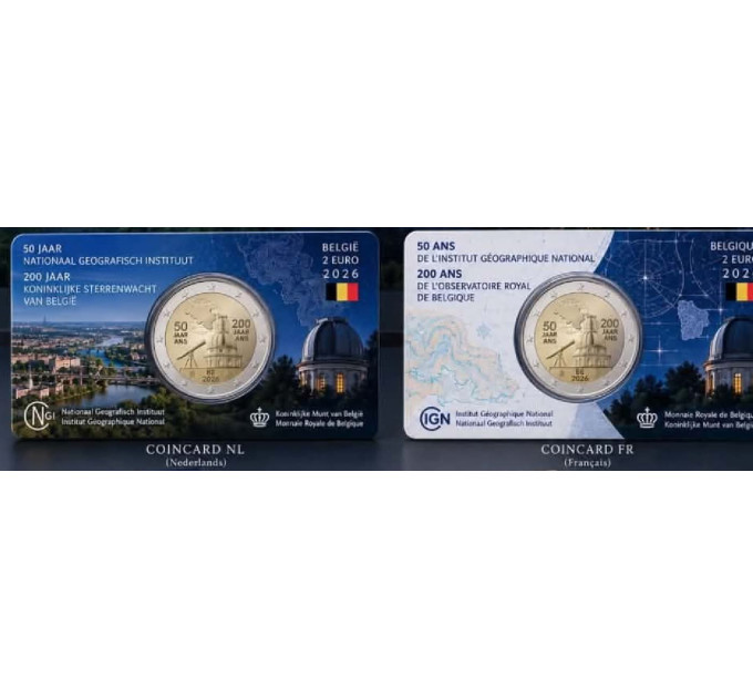 Belgique 2 euros BU 2026 - L'Institut Géographique National (ING) - FR + NL