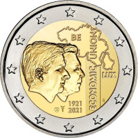 Belgique 2 euro UNC 2021 - 100e anniversaire de l'Union économique belgo-luxembourgeoise (BLEU) 