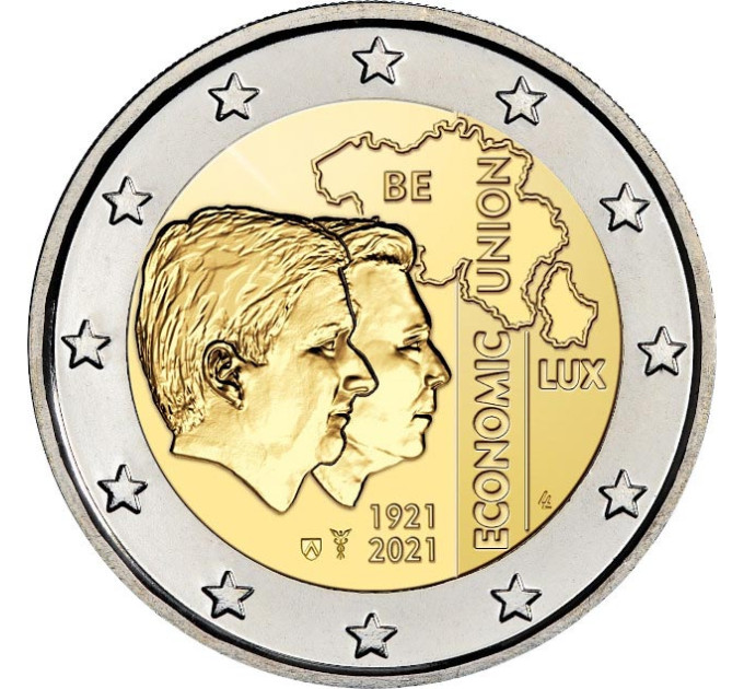 Belgique 2 euro UNC 2021 - 100e anniversaire de l'Union économique belgo-luxembourgeoise (BLEU) 