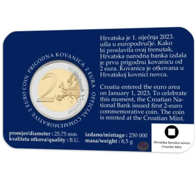 Croatie 2 euros BU 2023 - L'introduction de l'euro comme monnaie officielle de la Croatie