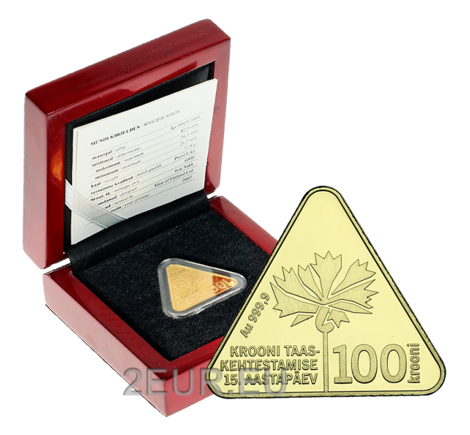 Estonie 100 Kroon Pièce d'or BE 2007 - 15e anniversaire de la réintroduction de la couronne estonienne