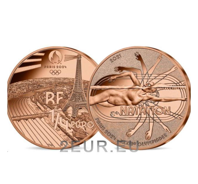  France 1/4 euro UNC 2021 - Jeux Olympiques Paris 2024 - Natation