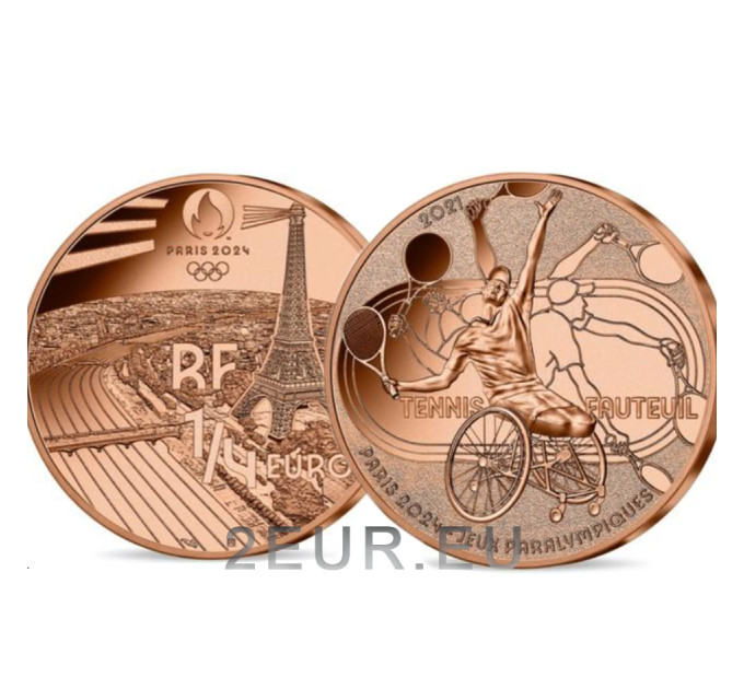  France 1/4 euro UNC 2021 - Jeux Olympiques Paris 2024 - Tennis en fauteuil roulant