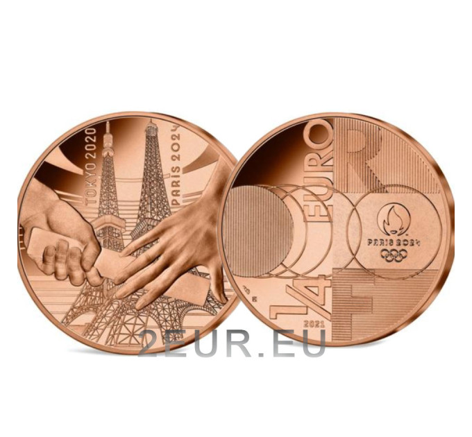  France 1/4 euro UNC 2021 - Remise de relais - Jeux olympiques d'été de Tokyo 2020 - Paris 2024 - 2021