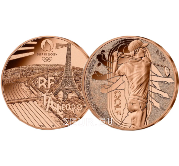  France 1/4 euro UNC 2023 - Jeux Olympiques Paris 2024 - Le golf