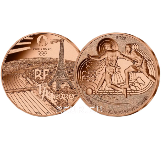  France 1/4 euro UNC 2022 - Jeux Olympiques Paris 2024 - Football pour aveugles