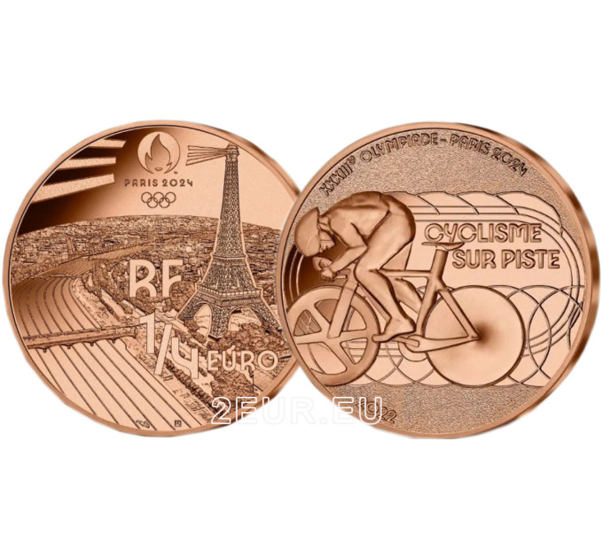  France 1/4 euro UNC 2022 - Jeux Olympiques Paris 2024 - Sports Cyclisme