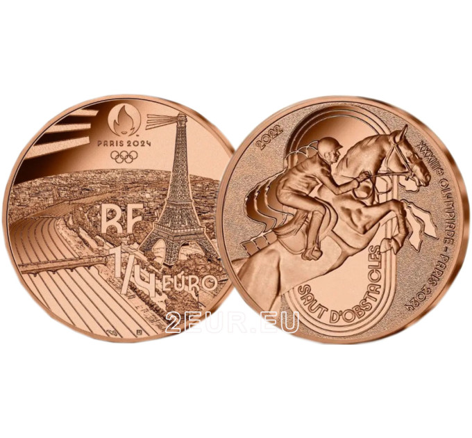  France 1/4 euro UNC 2022 - Jeux Olympiques Paris 2024 - Saut d'obstacles sportif