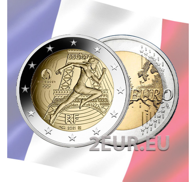 France 2 euros UNC 2021 - Juegos Olímpicos de Verano París 2024 - Entrega de la bandera olímpica