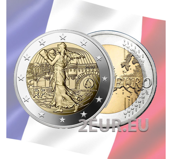 France 2 euros UNC 2023 - Jeux Olympiques Paris 2024 - Le Semeur pratique le pugilisme