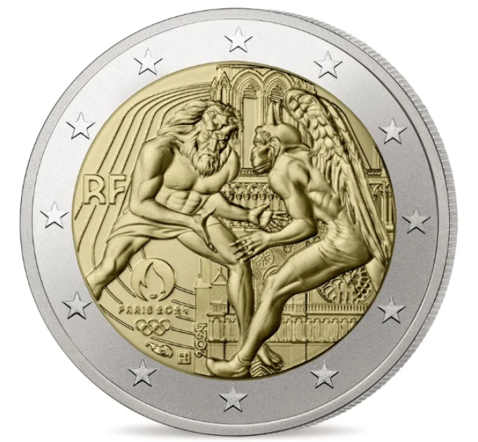 France 2 euros UNC 2024 - Jeux Olympiques Paris 2024 - Hercule pratiquant la lutte - Notre Dame