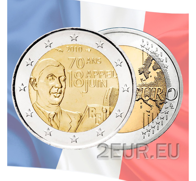 France 2 euros UNC 2010 - 70e anniversaire de l'Appel du 18 juin 1940 - Charles de Gaulle