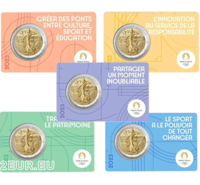 France 2 euros BU 2023 - JO d'été Paris 2024 - Le semeur pratique le pugilisme - 5 pièces