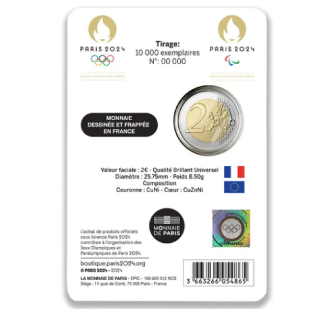 France 2 euros BU 2024 - Jeux Olympiques et Paralympiques 2024 à Paris