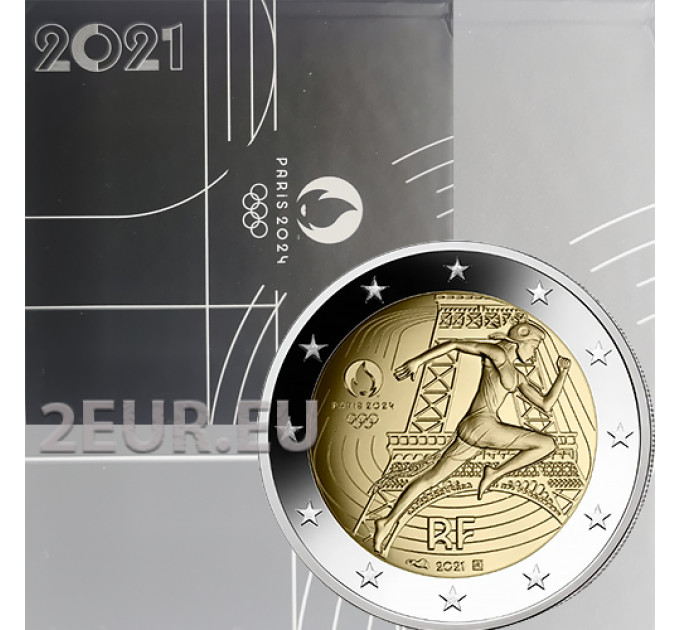 France 2 euros BE 2021 - JO d'été Paris 2024 - Remise du drapeau olympique