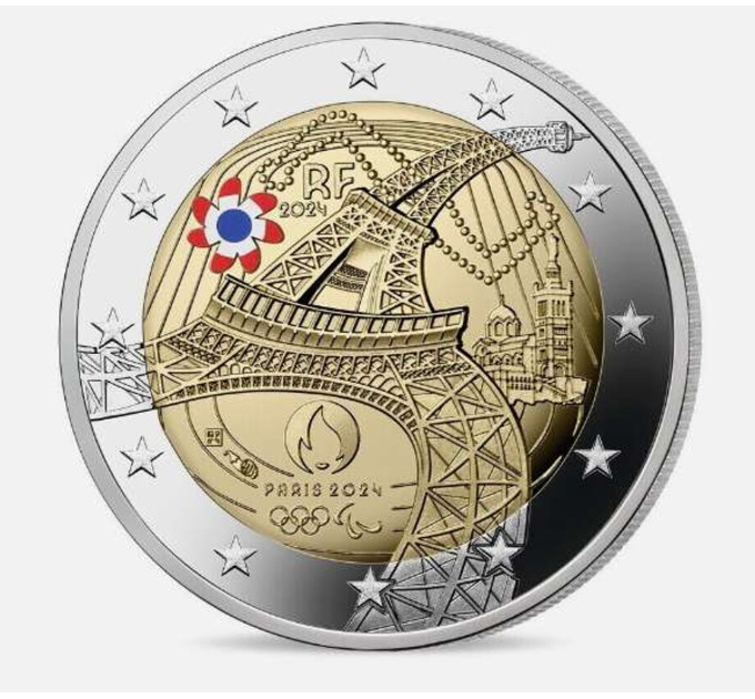 France 2 euros BE 2024 - Jeux Olympiques et Paralympiques 2024 à Paris - Pièce colorée