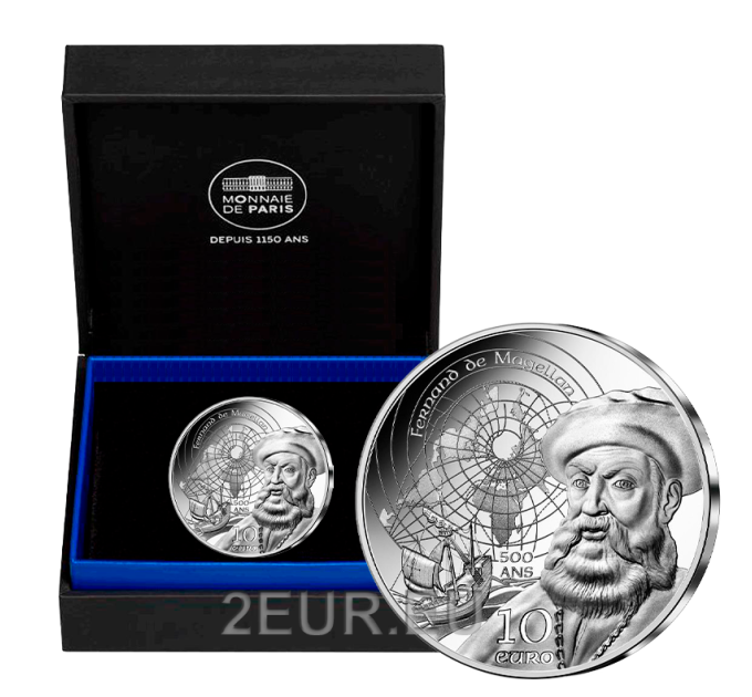  France 10 euros pièce d'argent BE 2021 - Magellan et époque manuéline 