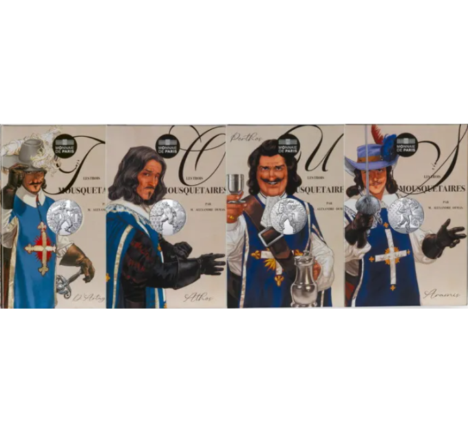 France 10 euros pièce d'argent 2024 - Les Trois Mousquetaires - Athos, Aramis, Porthos et D'Artagnan