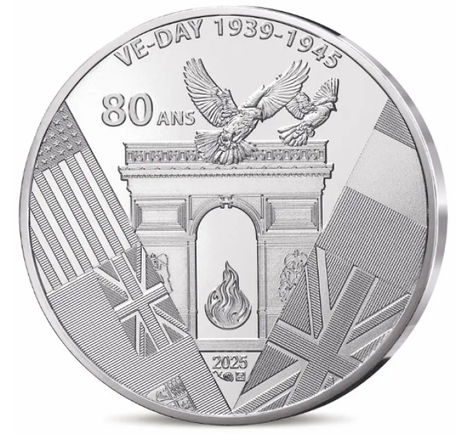France 10 euros pièce d'argent 2025 - 80 ans du V-E DAY
