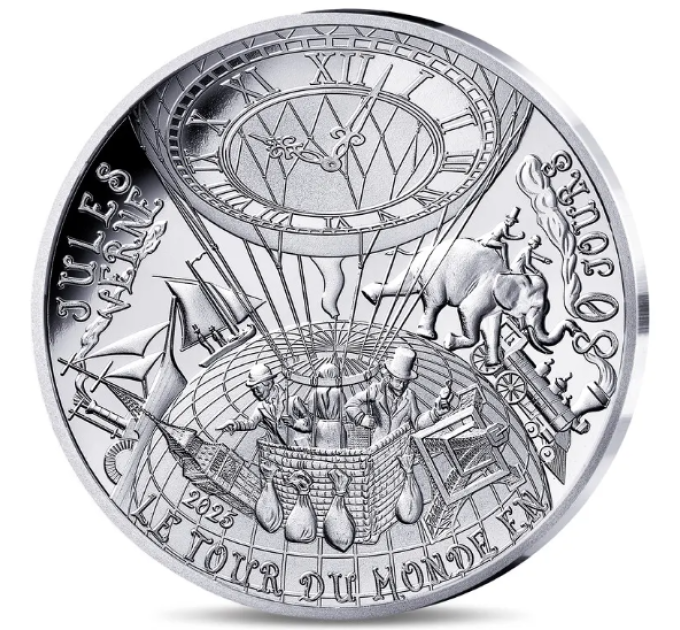 France 10 euros pièce d'argent BE 2025 - L’Art de la Plume – Le Tour du monde en 80 jours