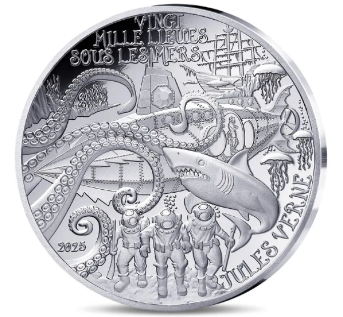 France 10 euros pièce d'argent BE 2025 - L’Art de la Plume – Vingt mille lieues sous les mers