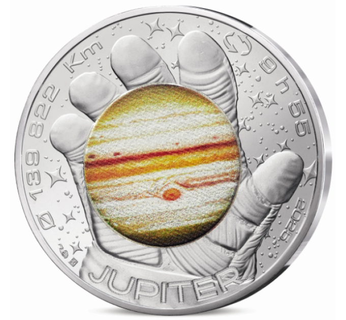 France 10 euros pièce d'argent 2025 - L'Odyssée de l'espace avec Thomas Pesquet - Saturne, Jupiter, Mars, Lune
