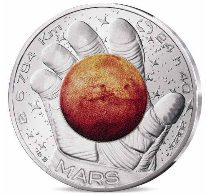 France 10 euros pièce d'argent 2025 - L'Odyssée de l'espace avec Thomas Pesquet - Saturne, Jupiter, Mars, Lune