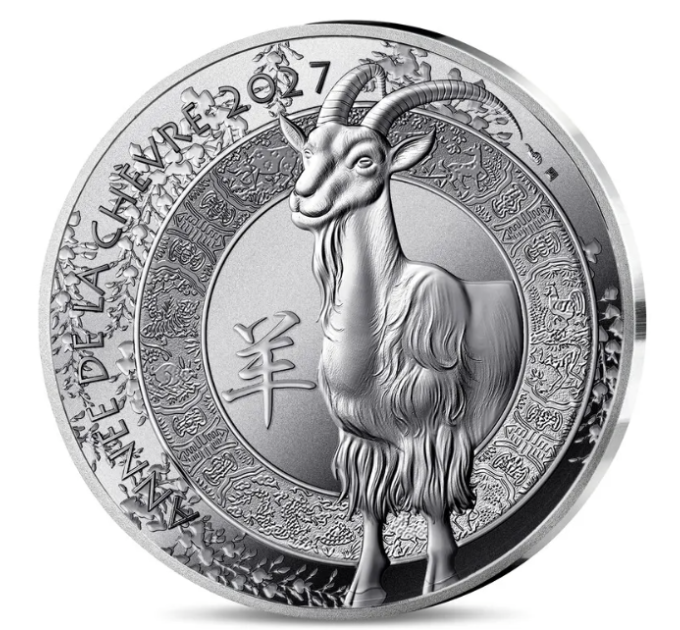 France 10 euros pièce d'argent BE 2027 - Année de la Chèvre