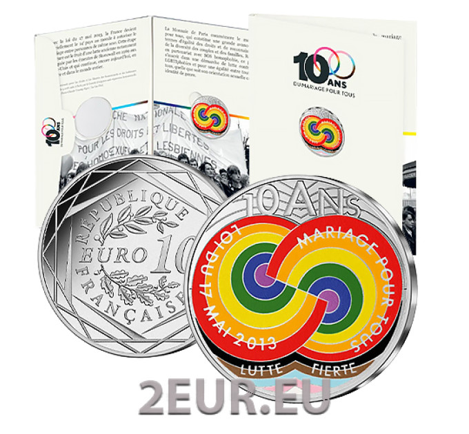 France 10 euros pièce d'argent 2023 - 10e anniversaire de la loi sur le mariage pour tous