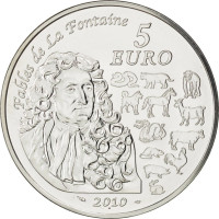 France 5 euros pièce d'argent BU 2010 - Fables de La Fontaine - L'Année du Tigre