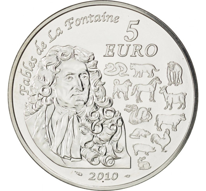 France 5 euros pièce d'argent BU 2010 - Fables de La Fontaine - L'Année du Tigre