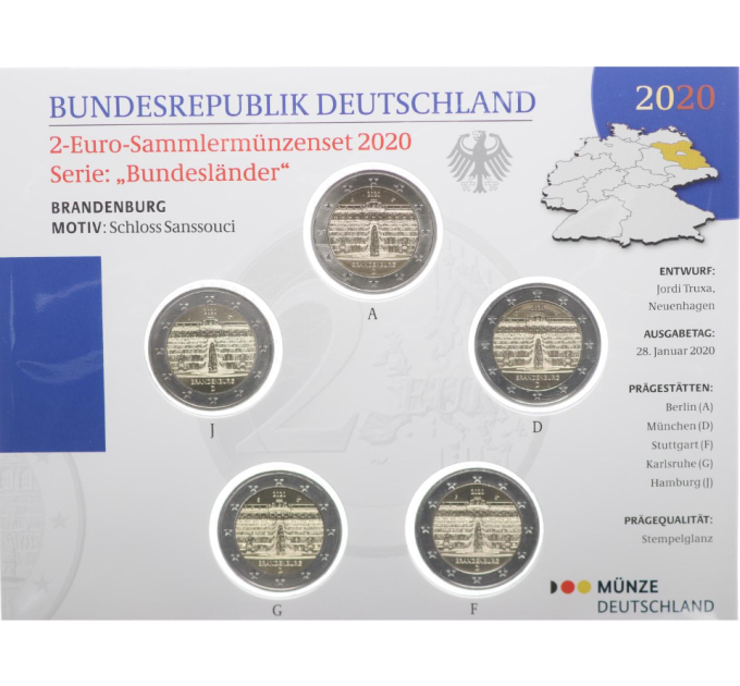 Allemagne 2 Coffret Euros BU 2020 - Brandebourg - Palais de Sanssouci - ADFGJ