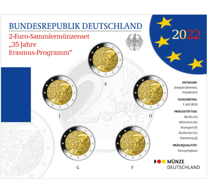 Allemagne 2 Coffret Euros BU 2022 - 35 ans d'Erasmus - ADFGJ