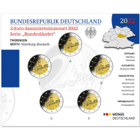 Allemagne 2 Coffret Euros BU 2022 - Thuringe. Château de Wartbourg - ADFGJ Allemagne 2 Coffret Euros BU 2022 - Thuringe. Château de Wartbourg - ADFGJ
