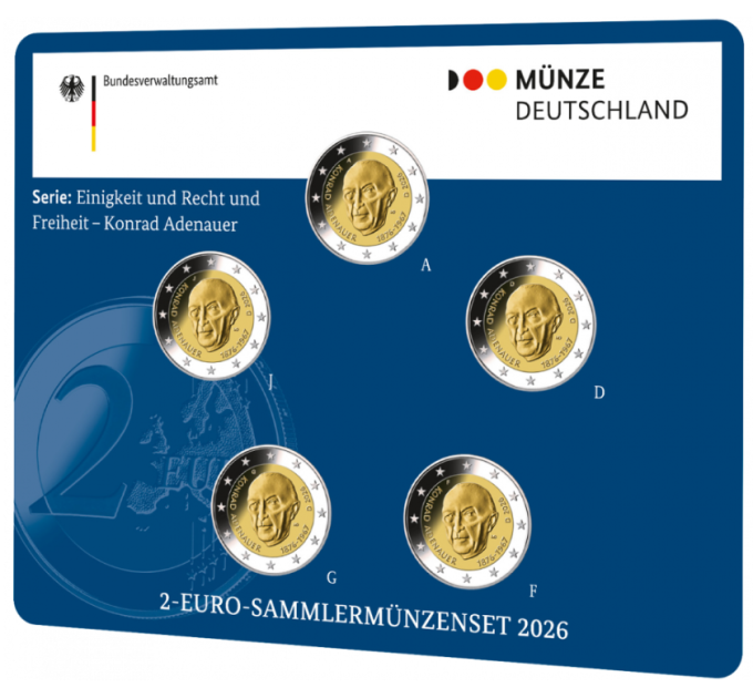 Allemagne 2 Coffret Euros BU 2026 - Konrad Adenauer - ADFGJ