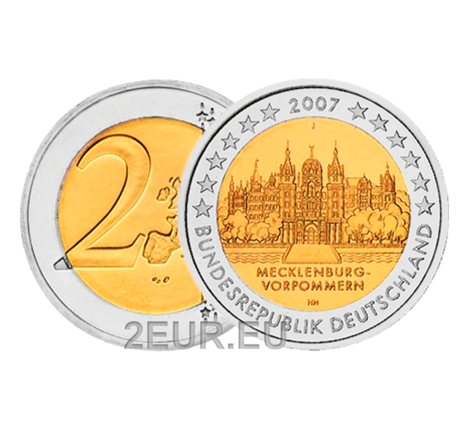 Allemagne 2 euros UNC 2007 - Château de Schwerin - J - Hambourg