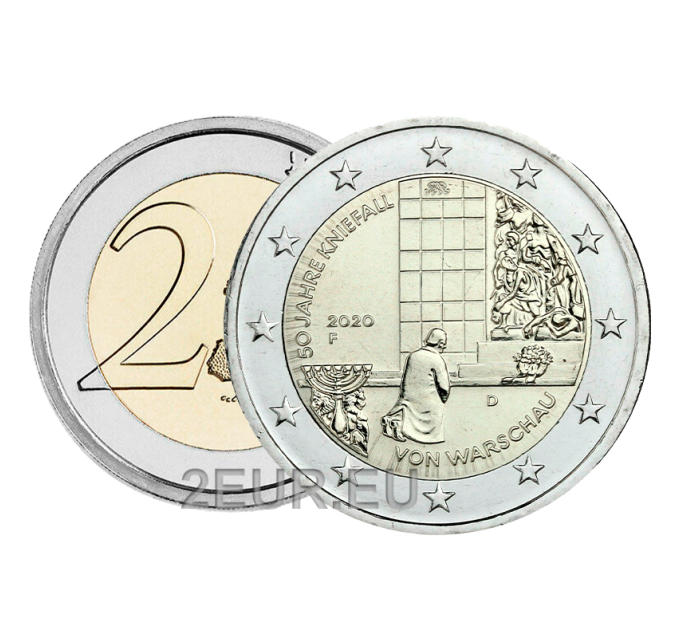 Allemagne 2 euros UNC 2020 - 50 Years Since the Kniefall von Warschau - F - Stuttgart